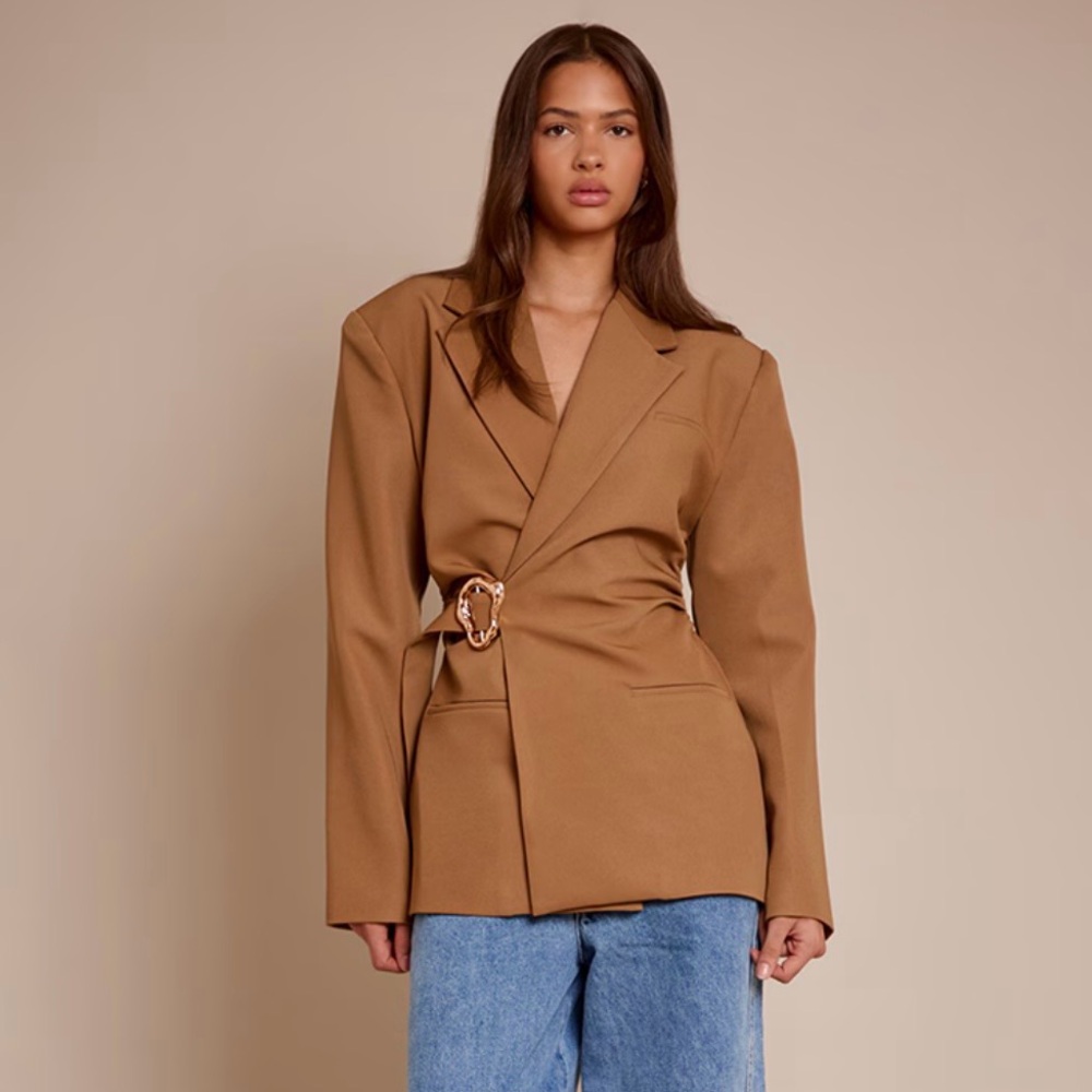 PrettyLittleThing Tan Blazer with Belt